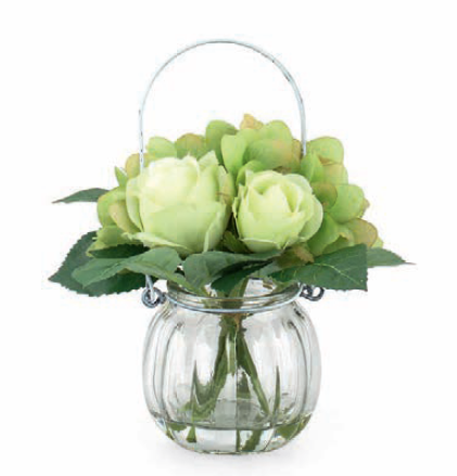 Vasetto Trasparente con Ortensie Artificiali