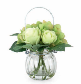 Vasetto Trasparente con Ortensie Artificiali